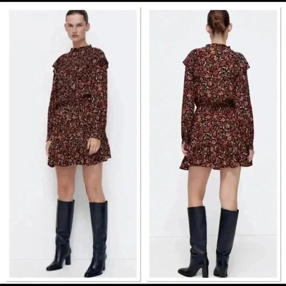 Zara Floral long sleeve mini dress size small - Picture 1 of 8